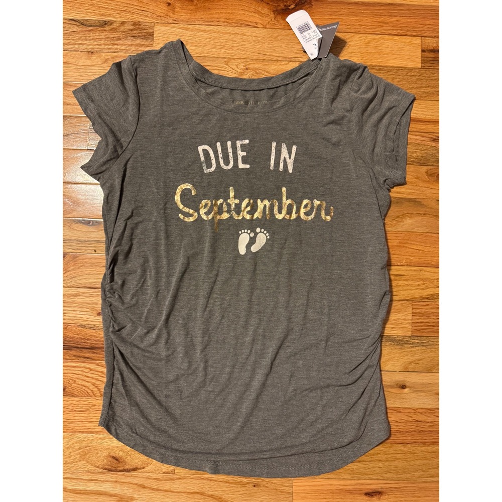 Grayson Threads Due In September Maternity Graphic Tee Charcoal Grey Large NWT